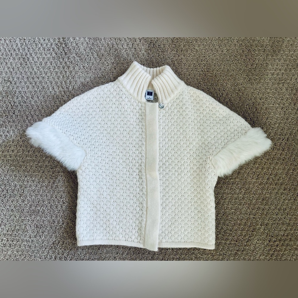 Janie and Jack Ivory Knit Turtleneck Sweater with Faux Fur Trim